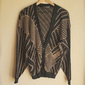 Vintage Scandia Black and Brown Geometric Knit Cardigan